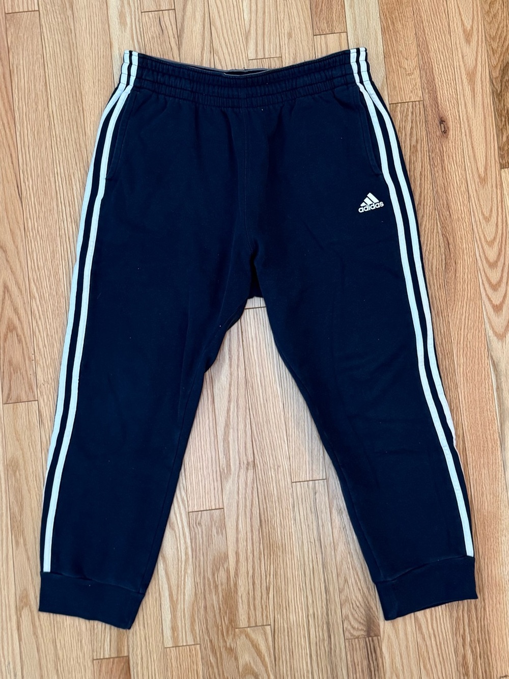 adidas Navy Blue Fleece Joggers with White Three-Stripes